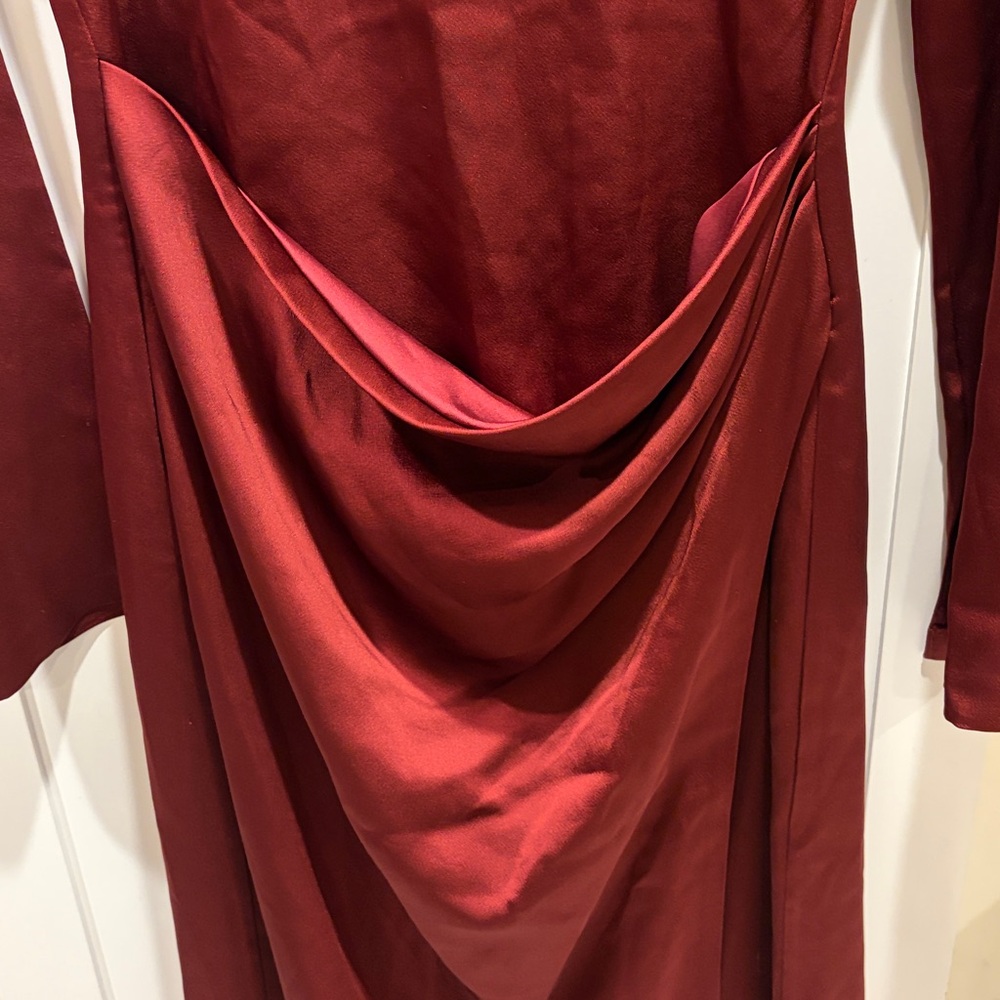 NWT SIMKHAI "Qiana" long draped satin gown oxblood $895 size 8 - Picture 12 of 13